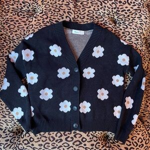Kids' Black Floral Cardigan Sweater